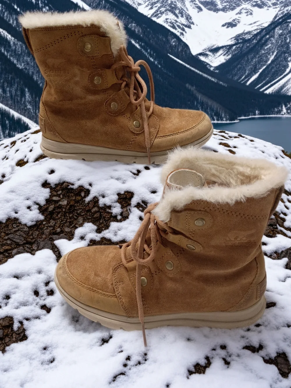 Sorel N13039-224 Women's Brown Suede Fur-Lined Lace Up Winter Waterproof Boots